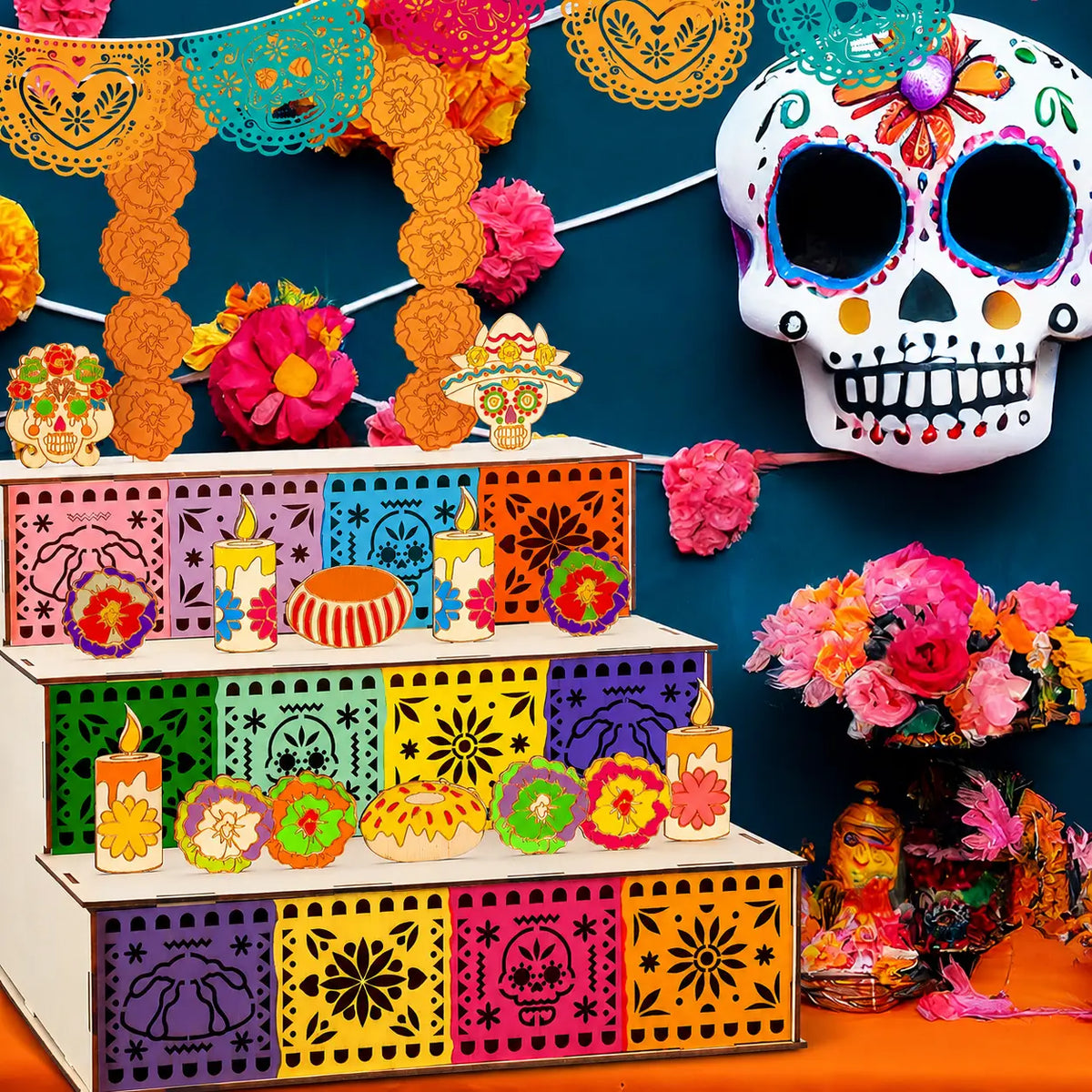 Mexican Day of the Dead 3-Tier Wooden Altar