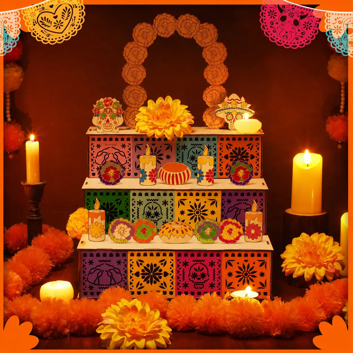 Mexican Day of the Dead 3-Tier Wooden Altar