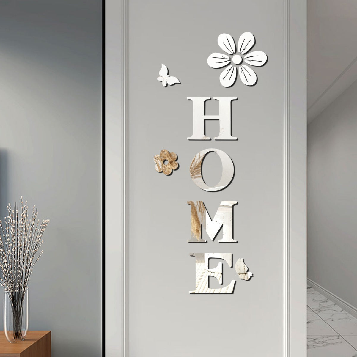 Acrylic Mirror Wall Stickers Flowers Home Decoration Letters Soft Mirror Self-adhesive Wall Stickers
