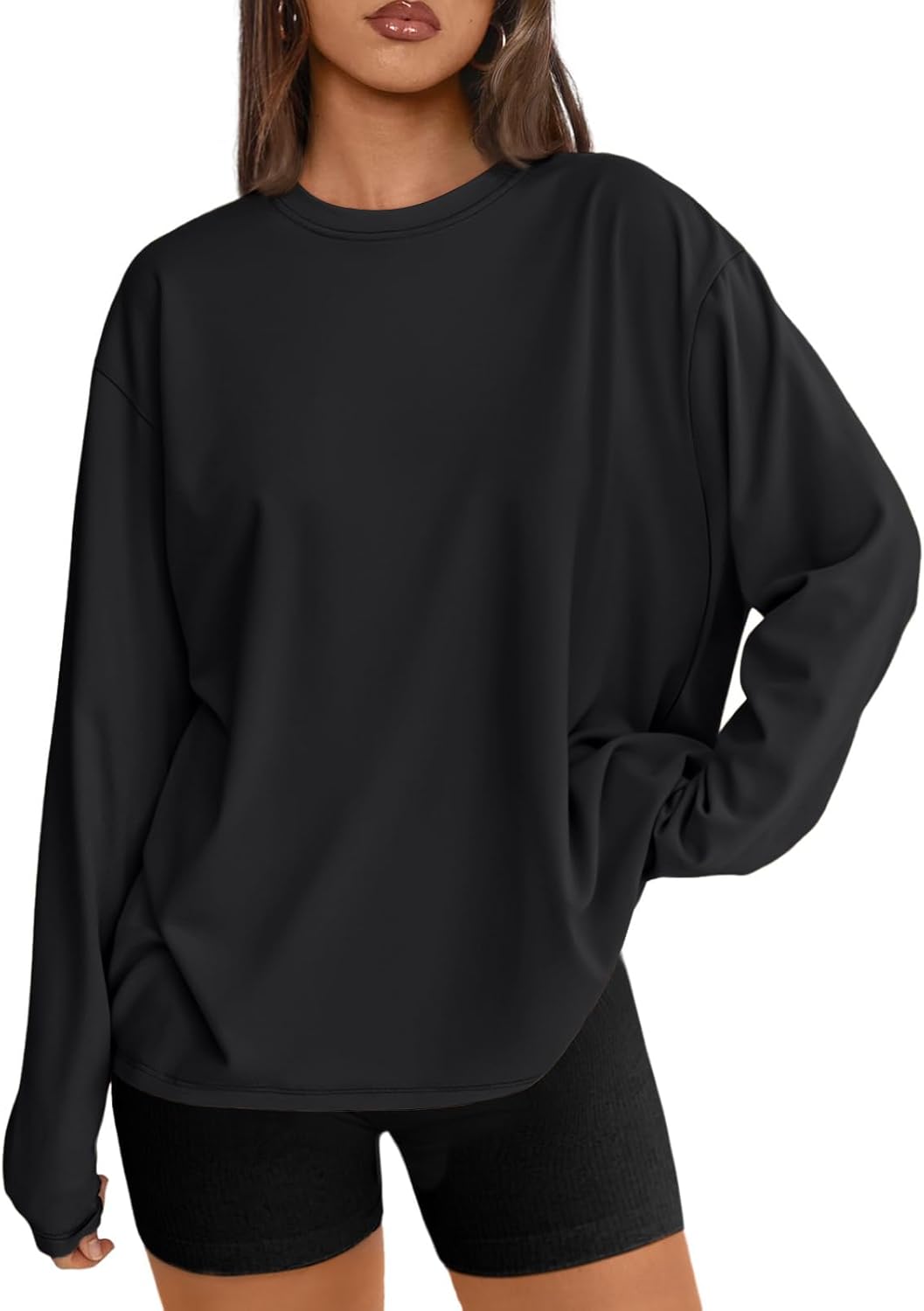 Womens Oversized Long Sleeve Shirts Fall Tops 2026 Basic Tee Casual Workout Y2K Clothes