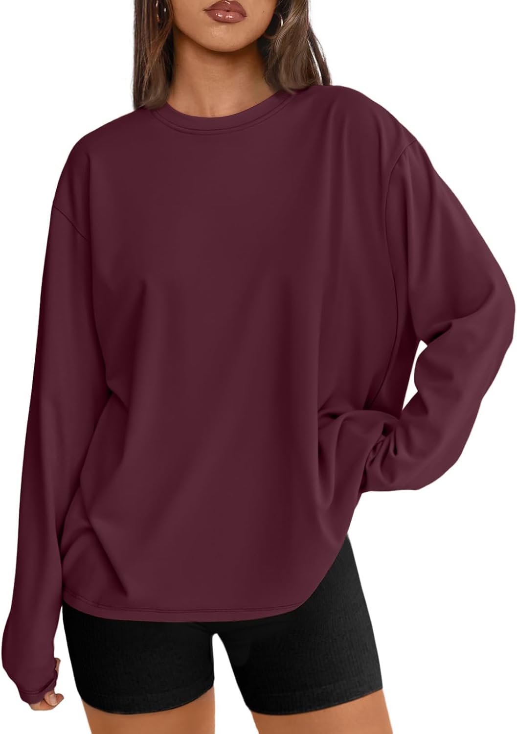 Womens Oversized Long Sleeve Shirts Fall Tops 2026 Basic Tee Casual Workout Y2K Clothes