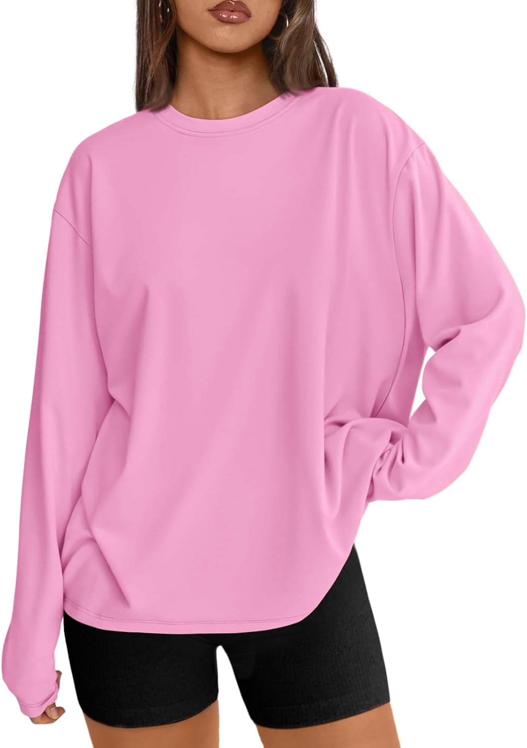 Womens Oversized Long Sleeve Shirts Fall Tops 2026 Basic Tee Casual Workout Y2K Clothes