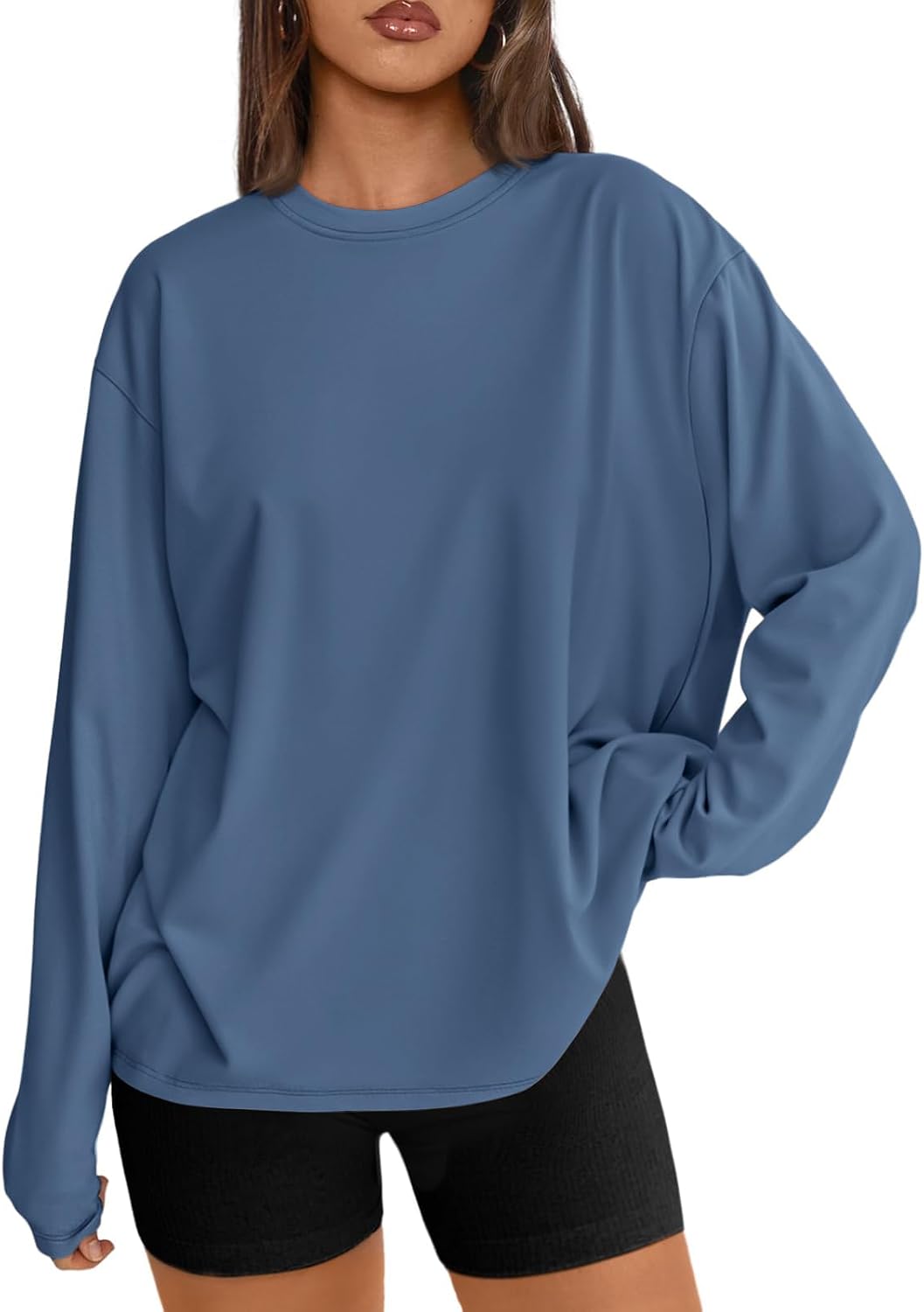 Womens Oversized Long Sleeve Shirts Fall Tops 2026 Basic Tee Casual Workout Y2K Clothes