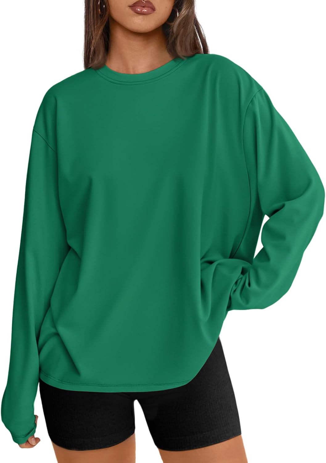 Womens Oversized Long Sleeve Shirts Fall Tops 2026 Basic Tee Casual Workout Y2K Clothes