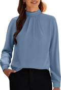 Women's Long Sleeve Tops Dressy Casual Mock Neck Work Blouse Fall Trendy Front Pleated Tunic Chiffon Shirts