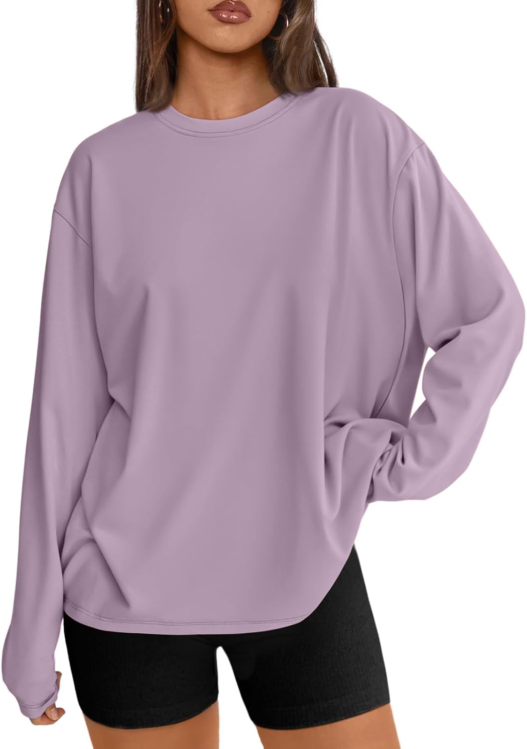 Womens Oversized Long Sleeve Shirts Fall Tops 2026 Basic Tee Casual Workout Y2K Clothes