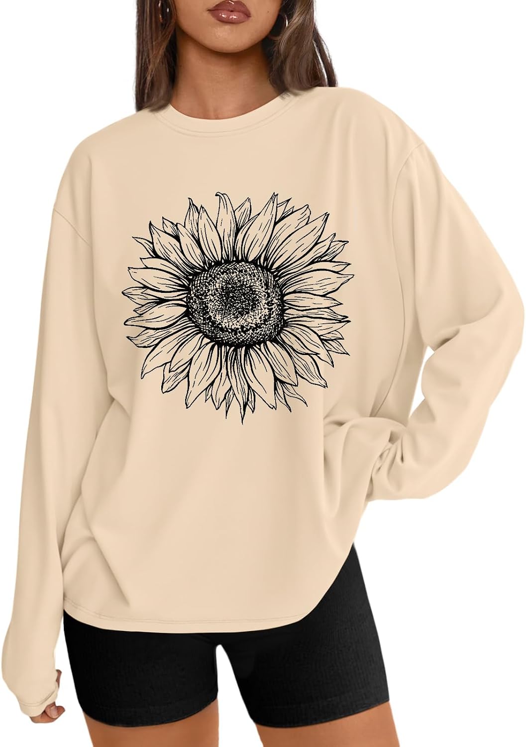 Womens Oversized Long Sleeve Shirts Fall Tops 2026 Basic Tee Casual Workout Y2K Clothes