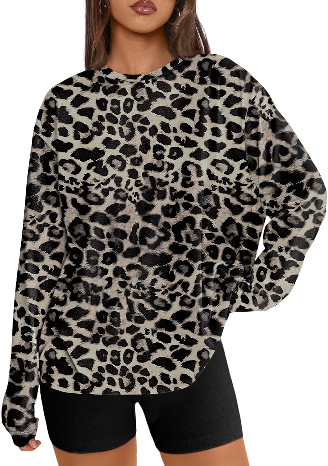 Womens Oversized Long Sleeve Shirts Fall Tops 2026 Basic Tee Casual Workout Y2K Clothes
