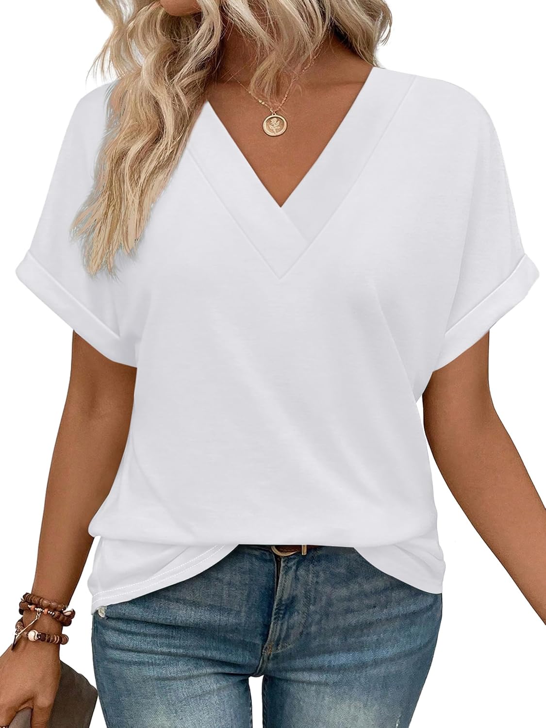 Womens Summer Tops Short Dolman Sleeve Shirts 2026 Fashion V Neck Outfits Clothes