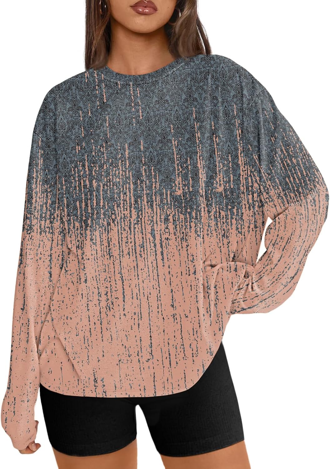Womens Oversized Long Sleeve Shirts Fall Tops 2026 Basic Tee Casual Workout Y2K Clothes