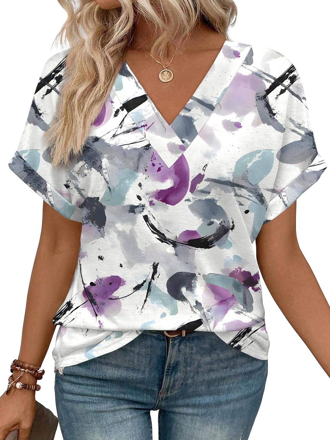 Womens Summer Tops Short Dolman Sleeve Shirts 2026 Fashion V Neck Outfits Clothes