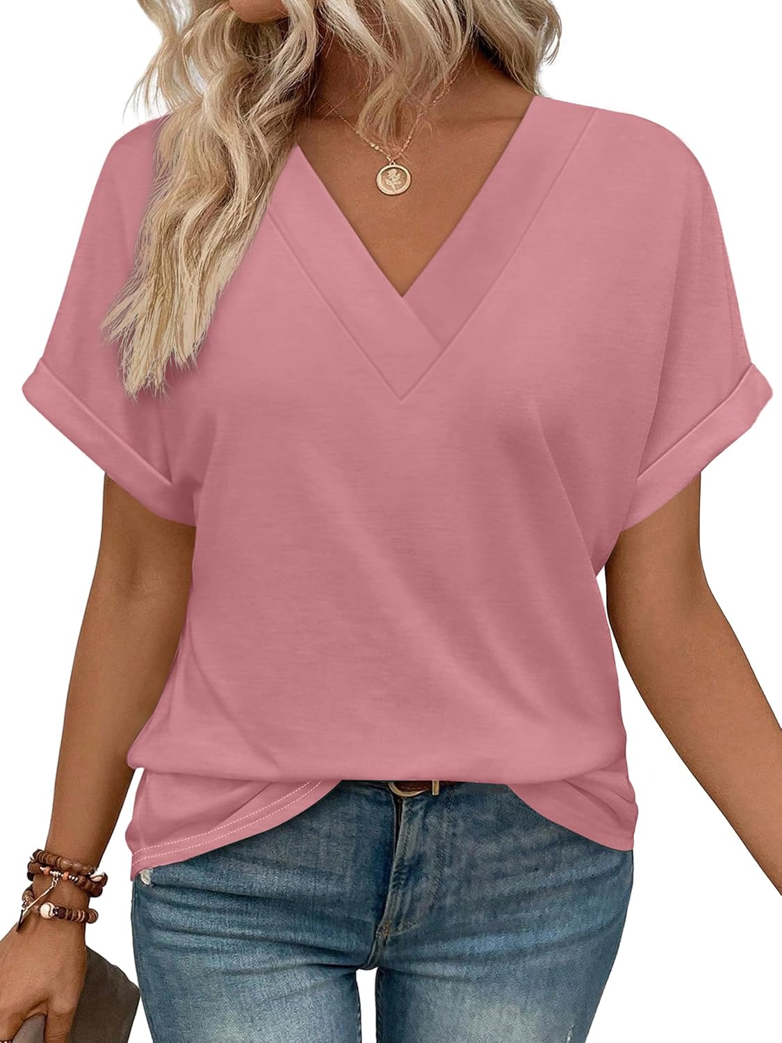 Womens Summer Tops Short Dolman Sleeve Shirts 2026 Fashion V Neck Outfits Clothes