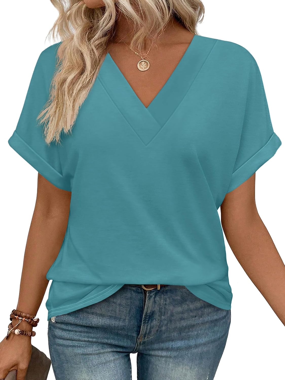 Womens Summer Tops Short Dolman Sleeve Shirts 2026 Fashion V Neck Outfits Clothes