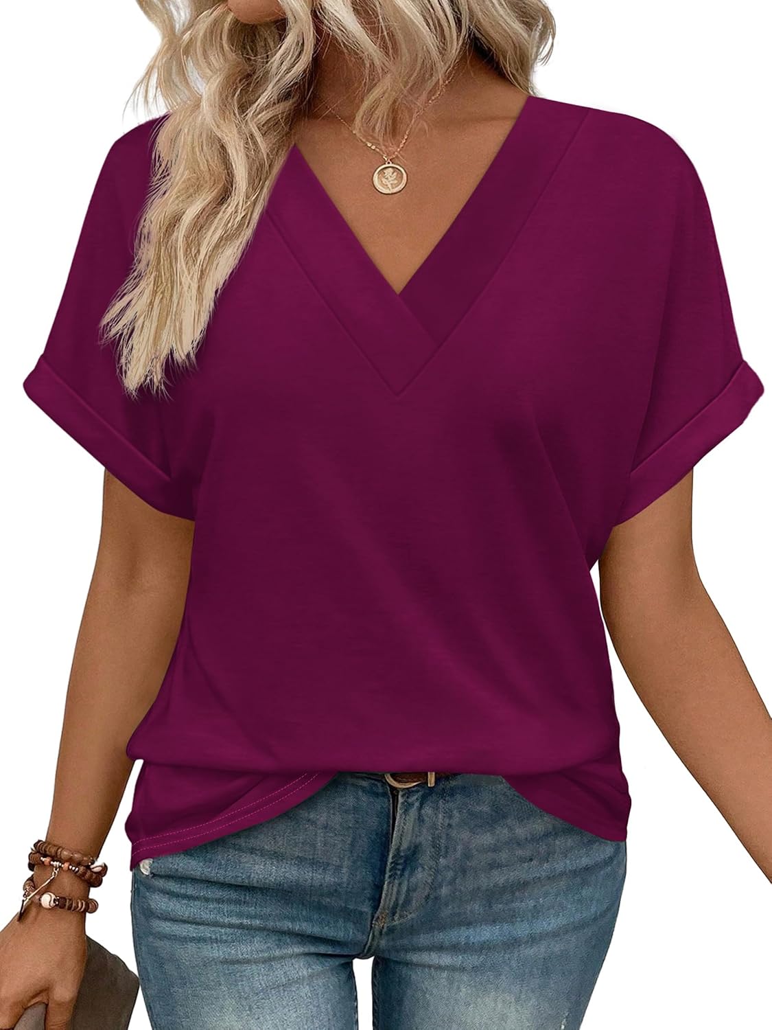 Womens Summer Tops Short Dolman Sleeve Shirts 2026 Fashion V Neck Outfits Clothes