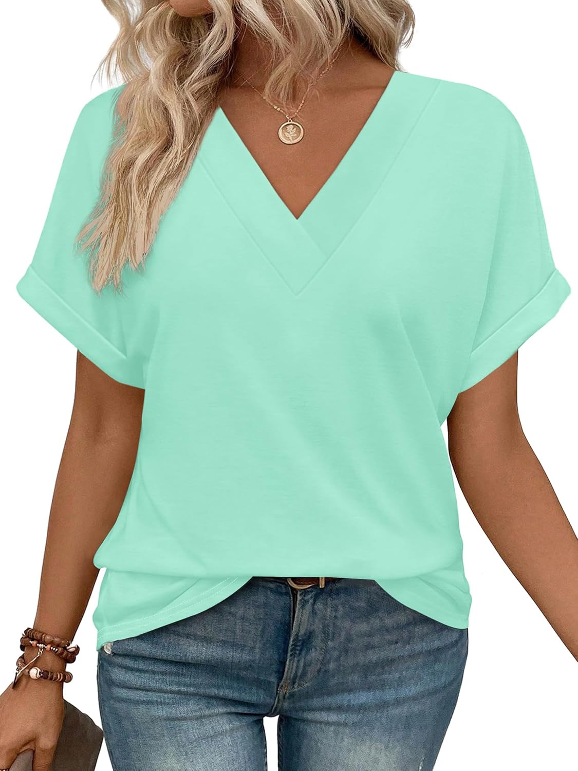 Womens Summer Tops Short Dolman Sleeve Shirts 2026 Fashion V Neck Outfits Clothes
