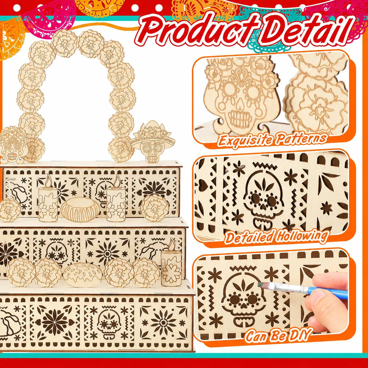 Mexican Day of the Dead 3-Tier Wooden Altar