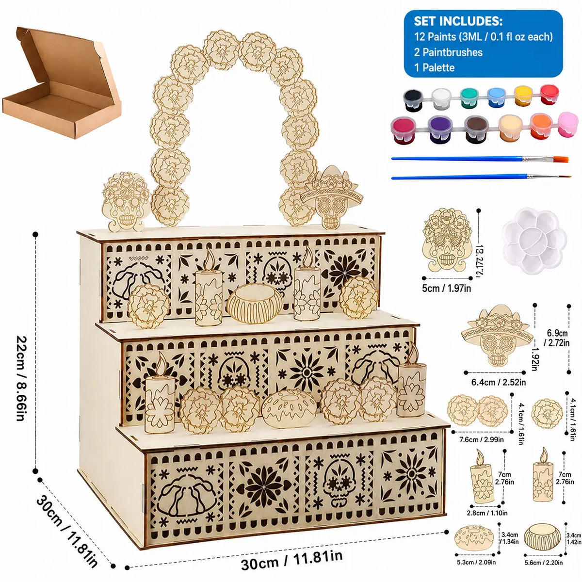 Mexican Day of the Dead 3-Tier Wooden Altar