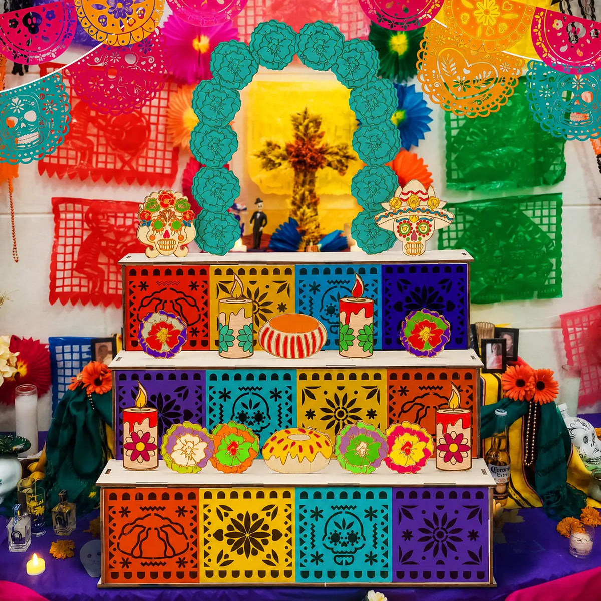 Mexican Day of the Dead 3-Tier Wooden Altar